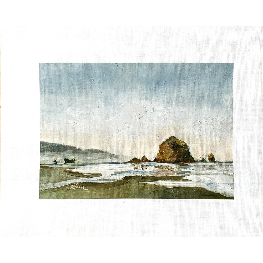 8x10 PNW Original Oil Painting Cannon Beach Oregon Coast Pacific Ocean Signed